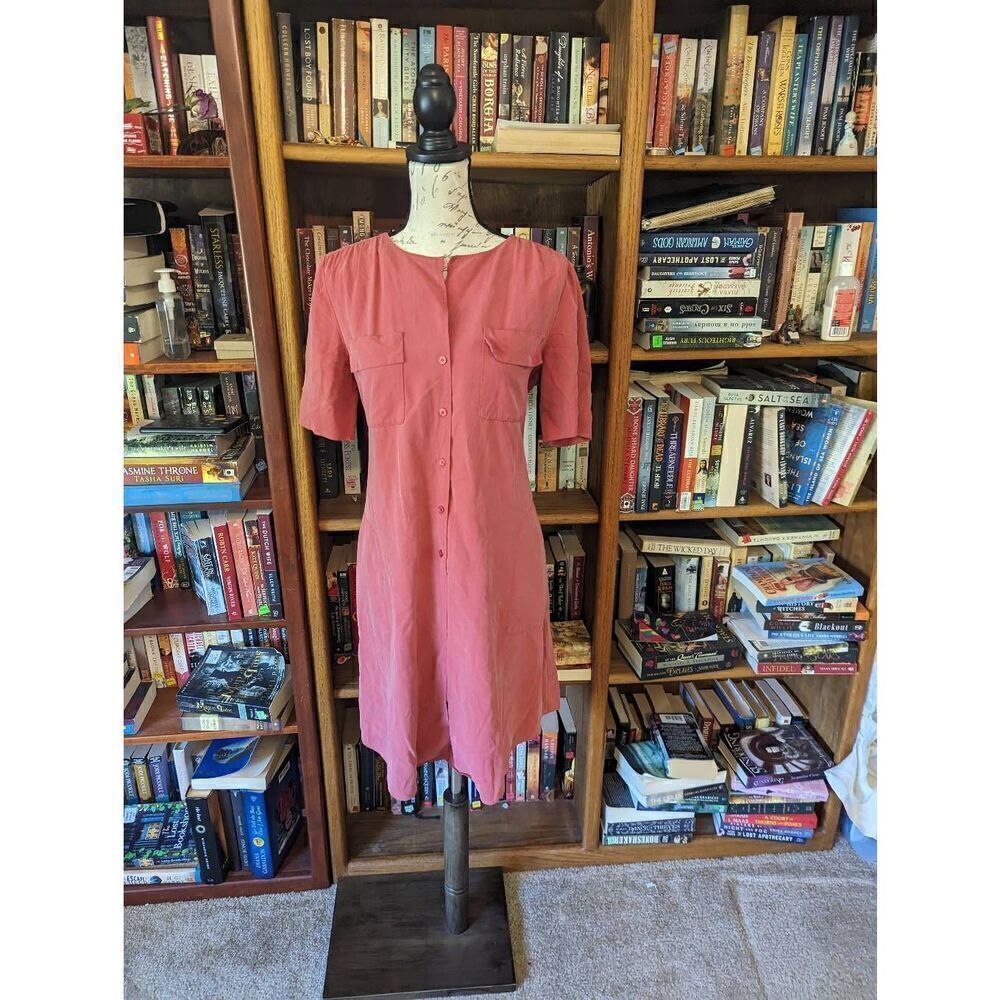 Lafayette 148 new York silk shirt dress sz small euc salmon pink belted